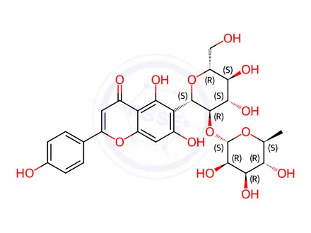 Chemical structure of Isovitexin-2''-O-rhamnoside (2''-O-alpha-L-Rhamnopyranosyl-isovitexin)
