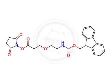 Chemical structure of 2,5-dioxopyrrolidin-1-yl 3-(2-((((9H-fluoren-9-yl)methoxy)carbonyl)amino)ethoxy)propanoate