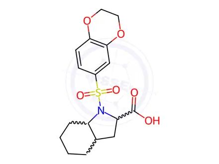 Chemical structure of 1-(2,3-dihydro-1,4-benzodioxin-6-ylsulfonyl)octahydro-1H-indole-2-carboxylic acid
