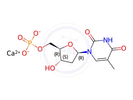 Chemical structure of Calcium ((2R,3S,5R)-3-hydroxy-5-(5-methyl-2,4-dioxo-3,4-dihydropyrimidin-1(2H)-yl)tetrahydrofuran-2-yl)methyl phosphate