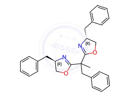 Chemical structure of Oxazole, 2,2'-(1-methyl-2-phenylethylidene)bis[4,5-dihydro-4-(phenylmethyl)-, (4R,4'R)-