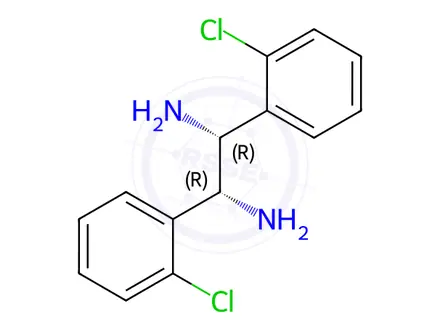 Chemical structure of 1,2-Ethanediamine, 1,2-bis(2-chlorophenyl)-, (1R,2R)-hydrochloride