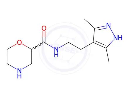 Chemical structure of Morpholine-2-carboxylic acid [2-(3,5-dimethyl-1H-pyrazol-4-yl)-ethyl]-amide dihydrochloride