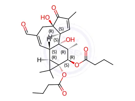 Chemical structure of 20-Oxo-20-deoxyphorbol 12,13-dibutyrate