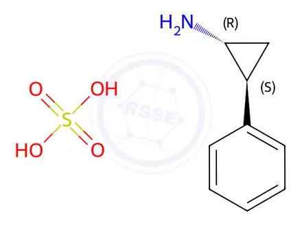 Chemical structure of (1R,2S)-2-phenylcyclopropan-1-amine sulfate