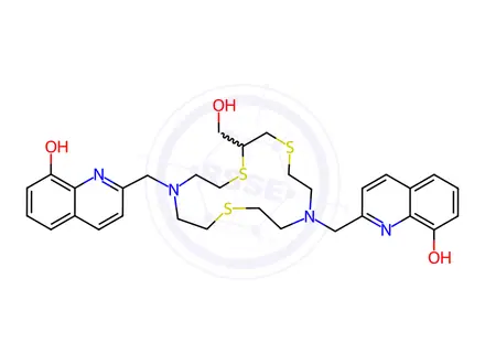 Chemical structure of 2,2'-[[2-(HYDROXYMETHYL)-1,4,10-TRITHIA-7,13-DIAZACYCLOPENTADECANE-7,13-DIYL]BIS(METHYLENE)]BIS-8-QUINOLINOL