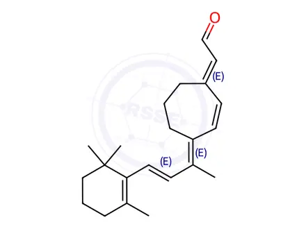 Chemical structure of Acetaldehyde, 2-[(4E)-4-[(2E)-1-methyl-3-(2,6,6-trimethyl-1-cyclohexen-1-yl)-2-propen-1-ylidene]-2-cyclohepten-1-ylidene]-, (2Z)-