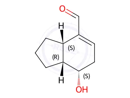 Chemical structure of 1H-Indene-4-carboxaldehyde, 2,3,3a,6,7,7a-hexahydro-7-hydroxy-, (3aS,7S,7aR)-