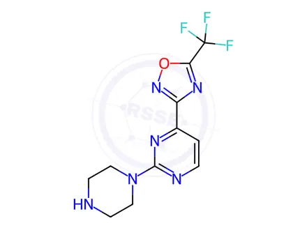 Chemical structure of 2-Piperazin-1-yl-4-[5-(trifluoromethyl)-1,2,4-oxadiazol-3-yl]pyrimidine dihydrochloride