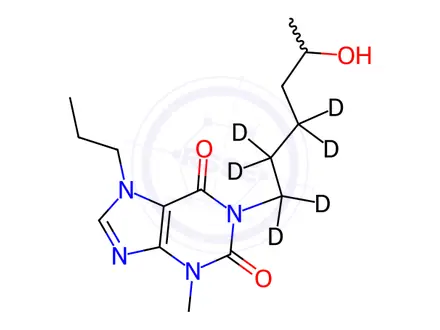 Chemical structure of rac 5-Hydroxy Propentofylline-d6