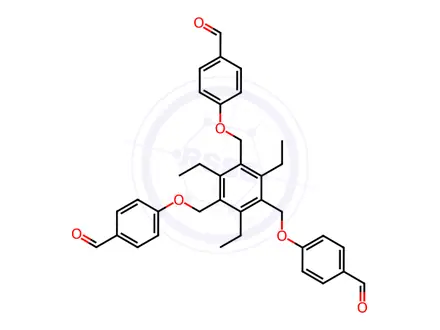 Chemical structure of Benzaldehyde, 4,4',4''-[(2,4,6-triethyl-1,3,5-benzenetriyl)tris(methyleneoxy)]tris-