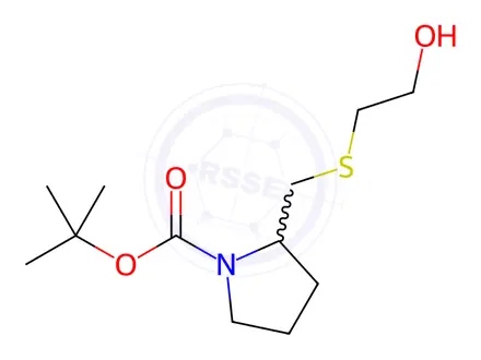 Chemical structure of tert-Butyl 2-(((2-hydroxyethyl)thio)methyl)pyrrolidine-1-carboxylate