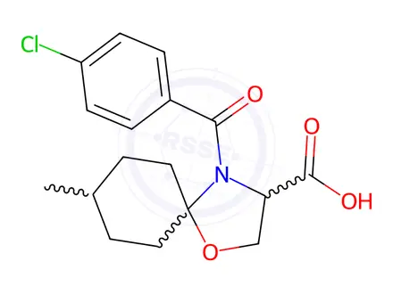 Chemical structure of 4-(4-Chlorobenzoyl)-8-methyl-1-oxa-4-azaspiro[4.5]decane-3-carboxylic acid