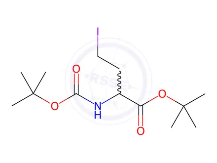 Chemical structure of Butanoic acid, 2-[[(1,1-dimethylethoxy)carbonyl]amino]-4-iodo-, 1,1-dimethylethyl ester