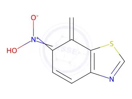 Chemical structure of Benzothiazole, 6,7-dihydro-7-methylene-6-aci-nitro-(9CI)