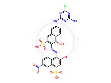 Chemical structure of sodium [4-[[6-[(4-amino-6-chloro-1,3,5-triazin-2-yl)amino]-1-hydroxy-3-sulpho-2-naphthyl]azo]-3-hydroxy-7-nitronaphthalene-1-sulphonato(4-)]cobaltate(1-)