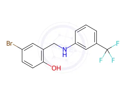 Chemical structure of 4-Bromo-2-(((3-(trifluoromethyl)phenyl)amino)methyl)phenol