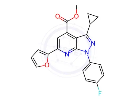 Chemical structure of Methyl 3-cyclopropyl-1-(4-fluorophenyl)-6-(furan-2-yl)-1H-pyrazolo[3,4-b]pyridine-4-carboxylate