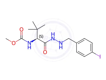Chemical structure of (S)-Methyl (1-(2-(4-iodobenzyl)hydrazinyl)-3,3-dimethyl-1-oxobutan-2-yl)carbamate