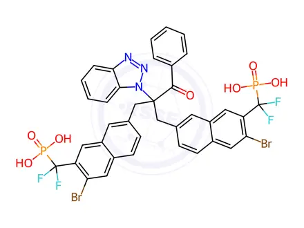Chemical structure of Phosphonic acid, P,P'-[[2-(1H-benzotriazol-1-yl)-2-benzoyl-1,3-propanediyl]bis[(3-bromo-7,2-naphthalenediyl)(difluoromethylene)]]bis-