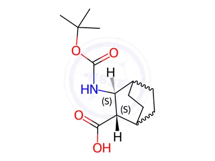 Chemical structure of (2S,3S)-3-{[(tert-butoxy)carbonyl]amino}bicyclo[2.2.2]octane-2-carboxylic acid