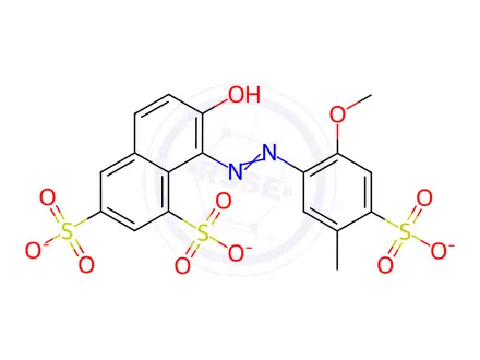 Chemical structure of 7-Hydroxy-8-[2-(2-methoxy-5-methyl-4-sulfophenyl)diazenyl]-1,3-Naphthalenedisulfonate Sodium