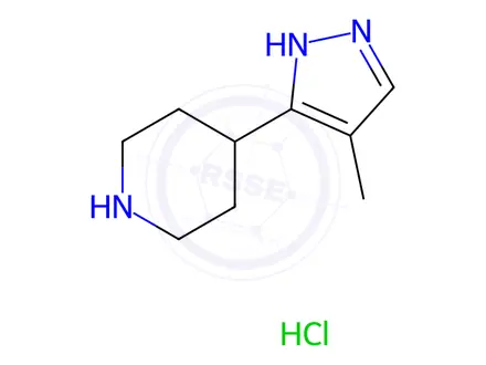 Chemical structure of Piperidine, 4-(4-methyl-1H-pyrazol-3-yl)-, hydrochloride (1:1)