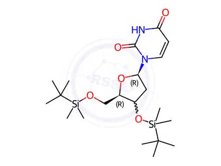 Chemical structure of Uridine Impurity 10 (3’,5’-Bis-O-(tert-butyldimethylsilyl)-2’-deoxyuridine)