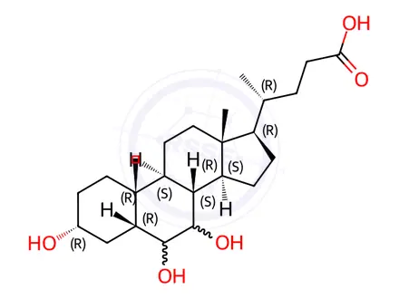 Chemical structure of (4R)-4-[(3R,5R,6R,7S,8S,9S,10R,13R,14S,17R)-3,6,7-trihydroxy-10,13-dimethyl-2,3,4,5,6,7,8,9,11,12,14,15,16,17-tetradecahydro-1H-cyclopenta[a]phenanthren-17-yl]pentanoic acid