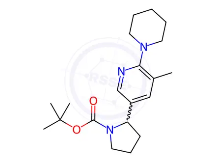 Chemical structure of tert-Butyl 2-(5-methyl-6-(piperidin-1-yl)pyridin-3-yl)pyrrolidine-1-carboxylate