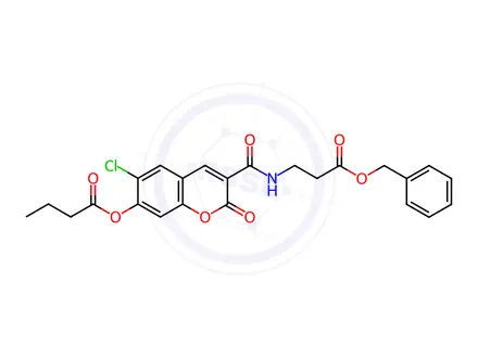 Chemical structure of Butyric acid 3-(2-benzyloxycarbonyl-ethylcarbamoyl)-6-chloro-2-oxo-2H-chromen-7-yl ester