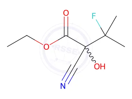 Chemical structure of Butanoic acid, 2-cyano-3-fluoro-2-hydroxy-3-methyl-, ethyl ester (9CI)