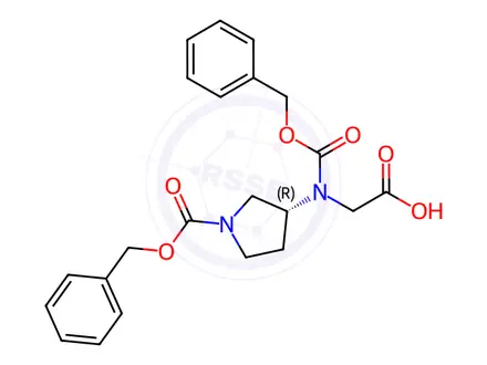 Chemical structure of (R)-2-(N-Cbz)(1-Cbz-pyrrolidin-3-yl)aminoacetic Acid Dicyclohexylammonium Salt