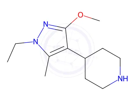 Chemical structure of Piperidine, 4-(1-ethyl-3-methoxy-5-methyl-1H-pyrazol-4-yl)-(9CI)