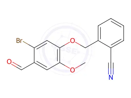 Chemical structure of Benzonitrile, 2-[(5-bromo-4-formyl-2-methoxyphenoxy)methyl]-