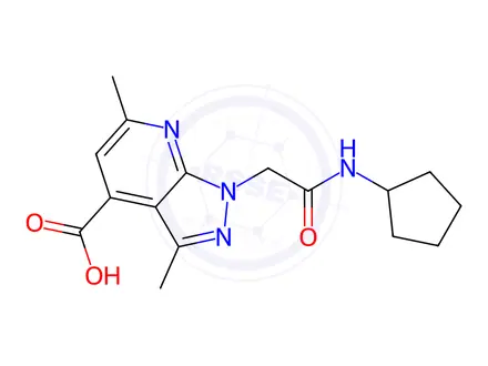 Chemical structure of 1-(2-(Cyclopentylamino)-2-oxoethyl)-3,6-dimethyl-1H-pyrazolo[3,4-b]pyridine-4-carboxylic acid