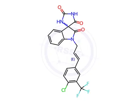 Chemical structure of Spiro[imidazolidine-4,3'-[3H]indole]-2,2',5(1'H)-trione, 1'-[(2E)-3-[4-chloro-3-(trifluoromethyl)phenyl]-2-propen-1-yl]-