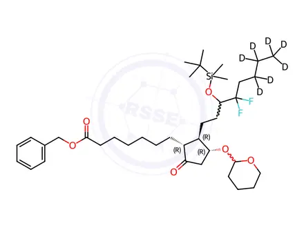 Chemical structure of 11-O-Tetrahydropyranyl-15-O-tert-butyldimethylsilyl-lubiprostone-d7 Phenylmethyl Ester