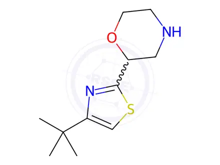 Chemical structure of Morpholine, 2-[4-(1,1-dimethylethyl)-2-thiazolyl]-, hydrochloride (1:2)