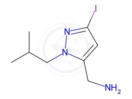 Chemical structure of 1-(3-iodo-1-isobutyl-1H-pyrazol-5-yl)methanamine