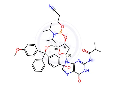 Chemical structure of Phosphoramidites Impurity 3 (DMT-dG(iBu)-CE-Phosphoramidite)