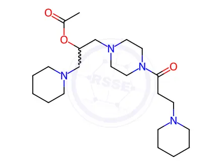 Chemical structure of 1-(3-Piperidinopropionyl)-4-(2-acetyloxy-3-piperidinopropyl)piperazine trihydrochloride