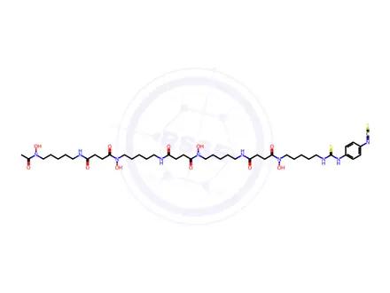 Chemical structure of N1-(8,19-Dihydroxy-1-((4-isothiocyanatophenyl)amino)-9,12,20,23-tetraoxo-1-thioxo-2,8,13,19,24-pentaazanonacosan-29-yl)-N1-hydroxy-N4-(5-(N-hydroxyacetamido)pentyl)succinamide