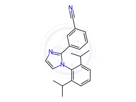 Chemical structure of Benzonitrile, 3-[1-[2,6-bis(1-methylethyl)phenyl]-1H-imidazol-2-yl]-