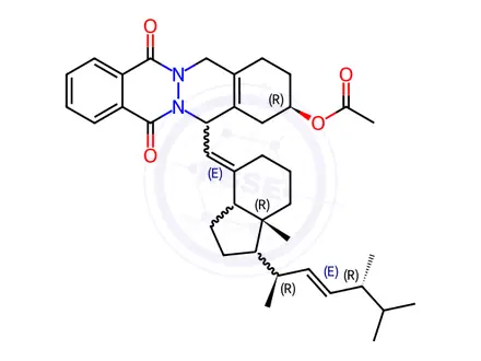 Chemical structure of Acetic acid 14-[7a-methyl-1-(1,4,5-trimethyl-hex-2-enyl)-octahydro-inden-4-ylidenemethyl]-7,12-dioxo-1,2,3,4,5,7,12,14-octahydro-phthalazino[2,3-β]phthalazin-2-yl ester