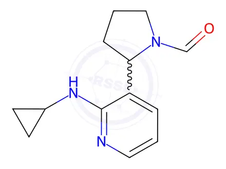 Chemical structure of 2-(2-(Cyclopropylamino)pyridin-3-yl)pyrrolidine-1-carbaldehyde