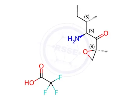 Chemical structure of (2S,3S)-2-Amino-3-Methyl-1-((R)-2-methyloxiran-2-yl)pentan-1-one 2,2,2-trifluoroacetate