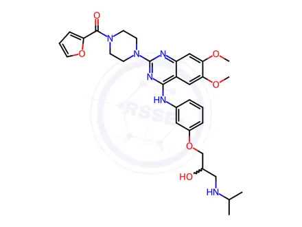 Chemical structure of 2-furyl-[4-[4-[[3-[2-hydroxy-3-(propan-2-ylamino)propoxy]phenyl]amino]-6,7-dimethoxy-quinazolin-2-yl]piperazin-1-yl]methanone trihydrochlori de