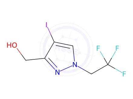 Chemical structure of 4-iodo-1-(2,2,2-trifluoroethyl)-1H-pyrazol-3-yl]methanol
