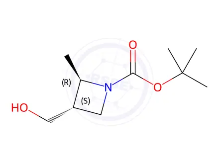 Chemical structure of (2R,3S)-3-(hydroxymethyl)-2-methylazetidine-1-carboxylate